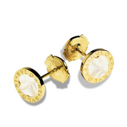 White Bvlgari engraved studs