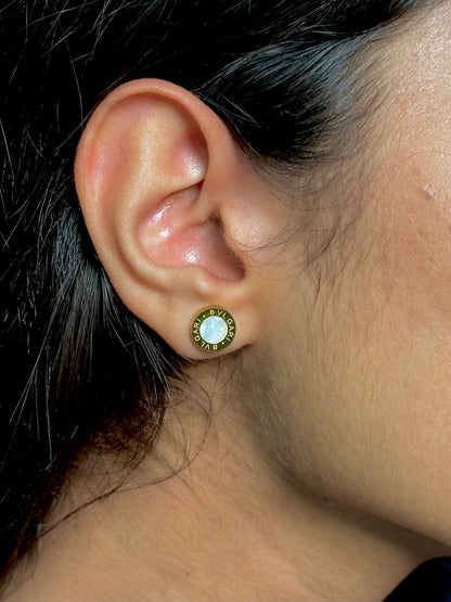 White Bvlgari engraved studs