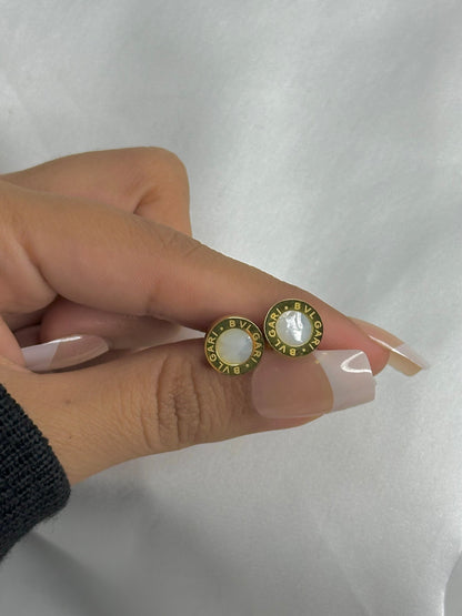 White Bvlgari engraved studs