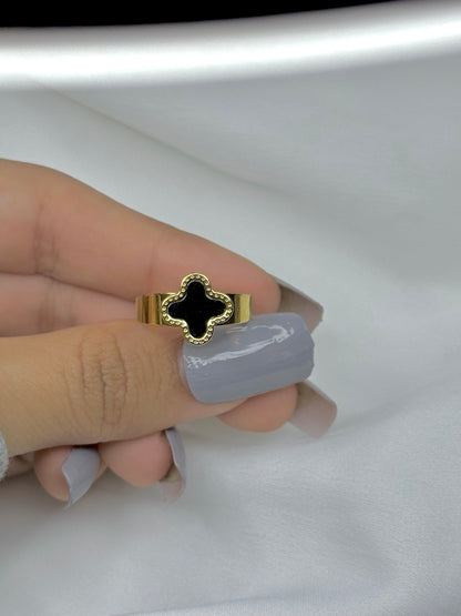 Luxe Black Clover Ring l Adjustable