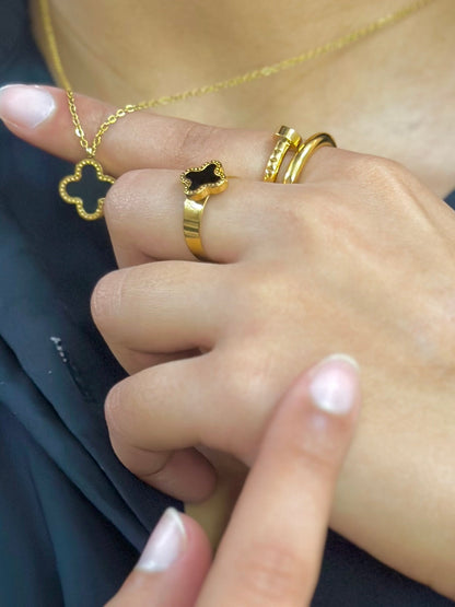 Luxe Black Clover Ring l Adjustable