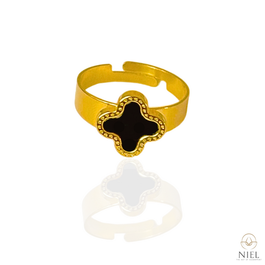 Luxe Black Clover Ring l Adjustable